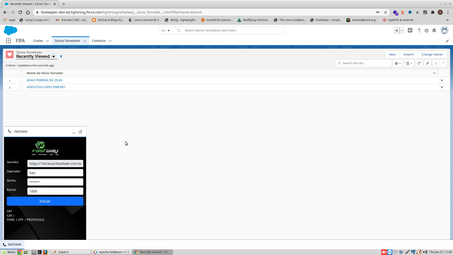 Tela com login para conectar ao Fastdialer
