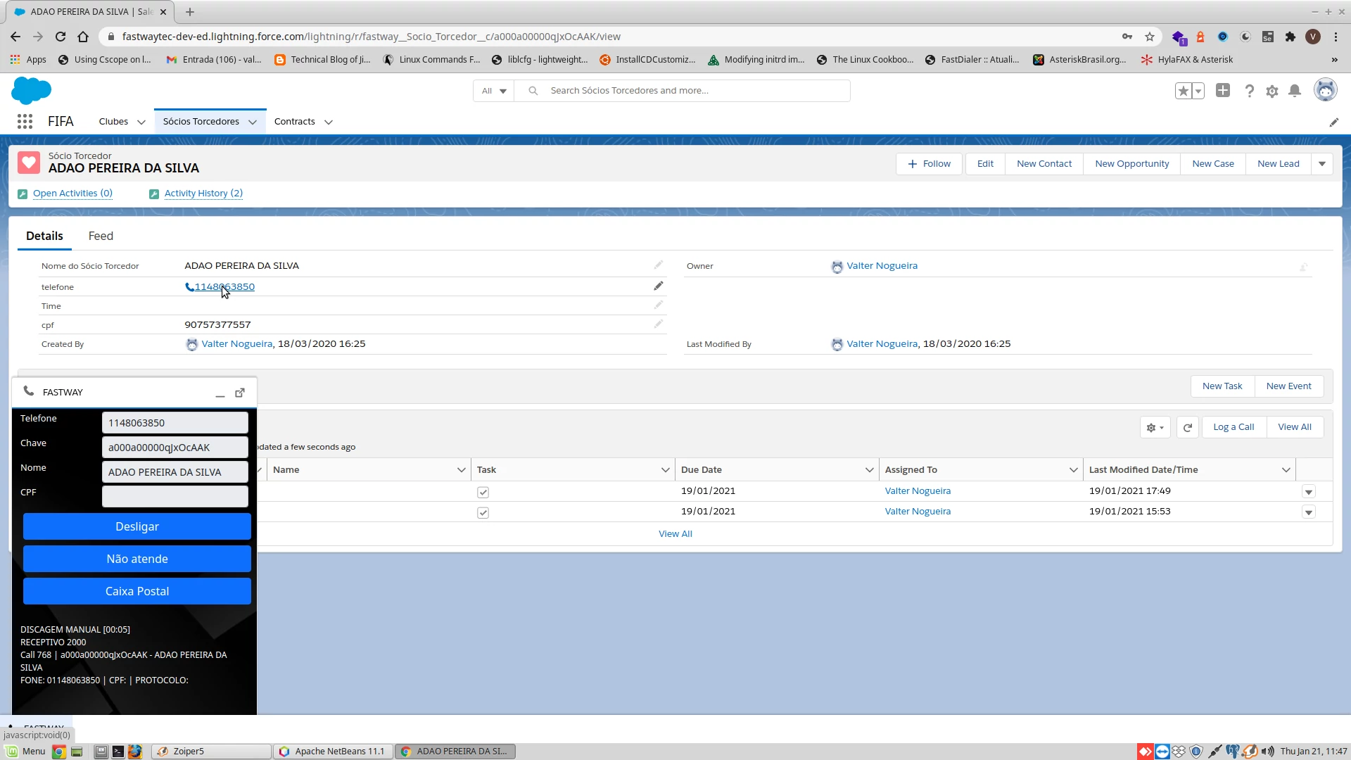 Tela com login para conectar ao Fastdialer